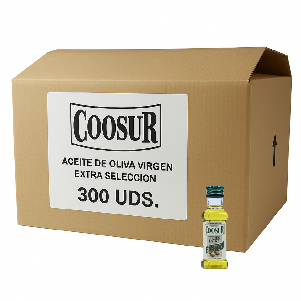 Caja de 300 uds miniaturas de aceite de oliva virgen extra 25 ml